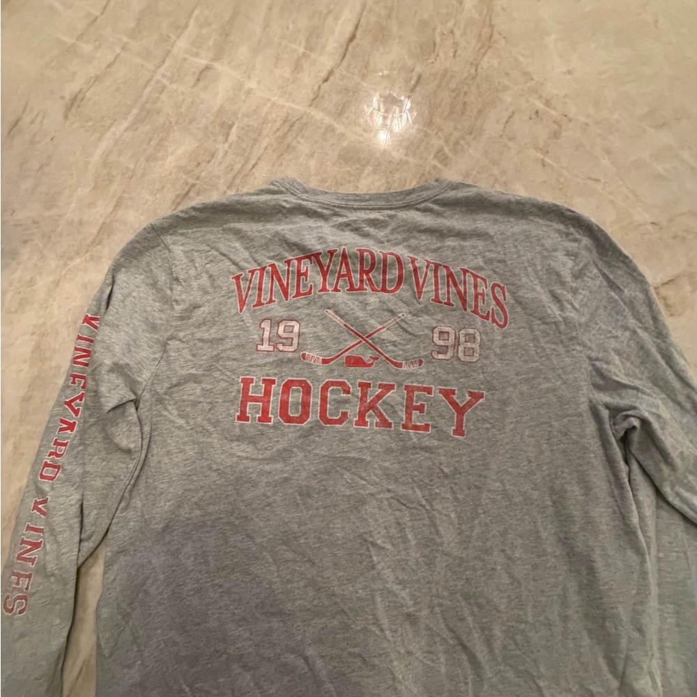 Vineyard Vines Gray and Red Hockey Long Sleeve Shirt